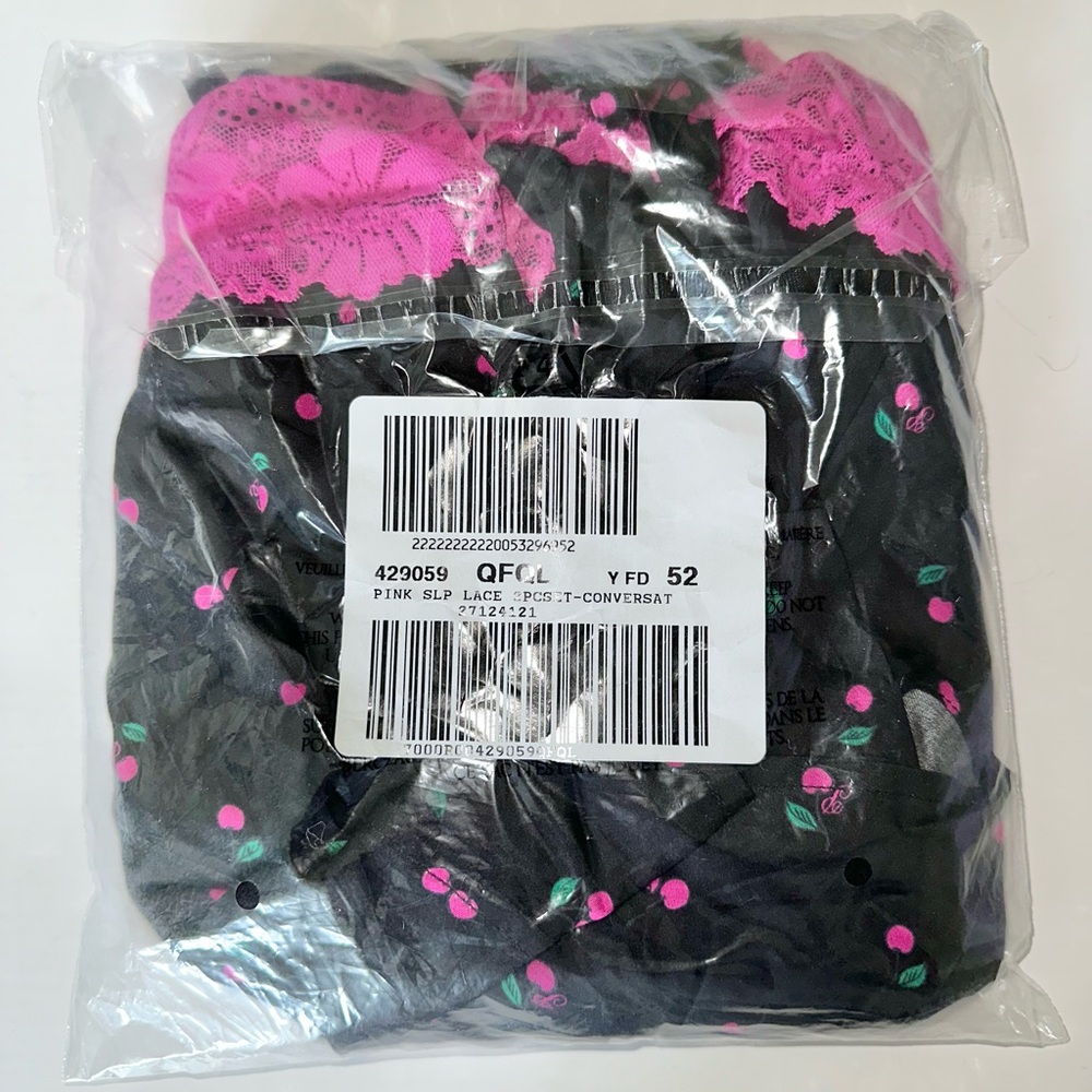 Victoria’s Secret PINK Cherry Print Lace Trim Cami Shorts Set NWT Large - Picture 3 of 3